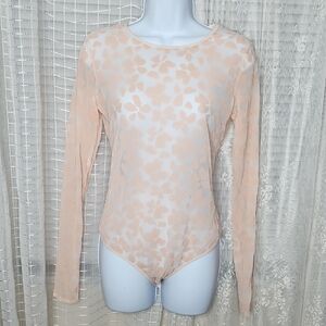 NWOT Victoria's Secret Long Sleeve Thong Flower Laser Cut Velvet Bodysuit SzM